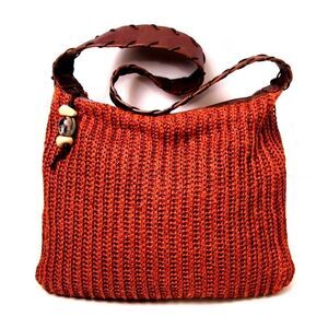 PRESTON YORK ITALY WOVEN KNITTED CORD BROWN GENUINE LEATHER SHOULDER BAG HANDBAG